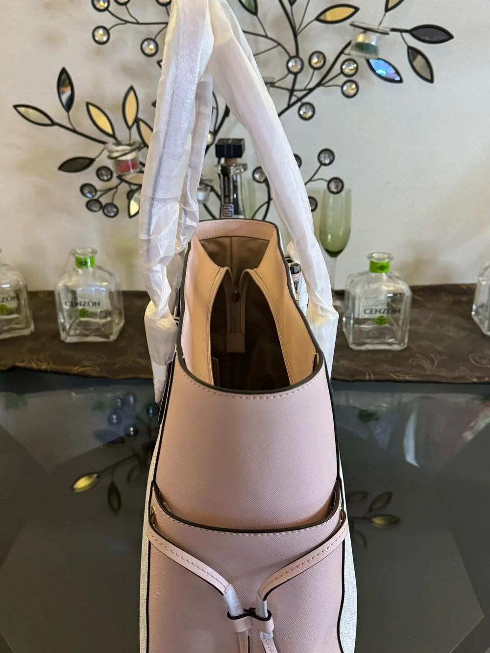 Michael Kors Cream and Brown Logo Wristlet and Clutch Set
